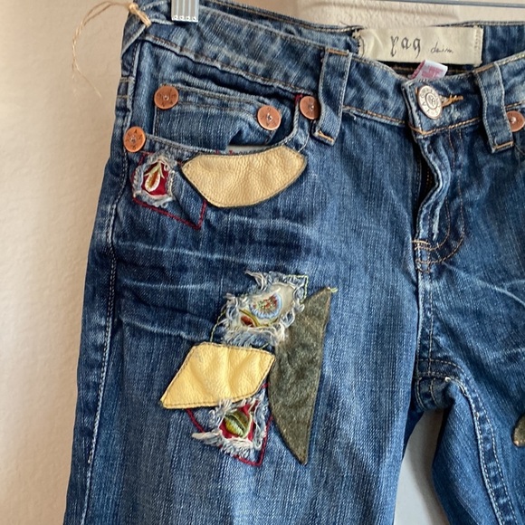 Yag Denim flare Lowrise suede leather accents bohemian Gypsy hippie cottagecore - Picture 6 of 11